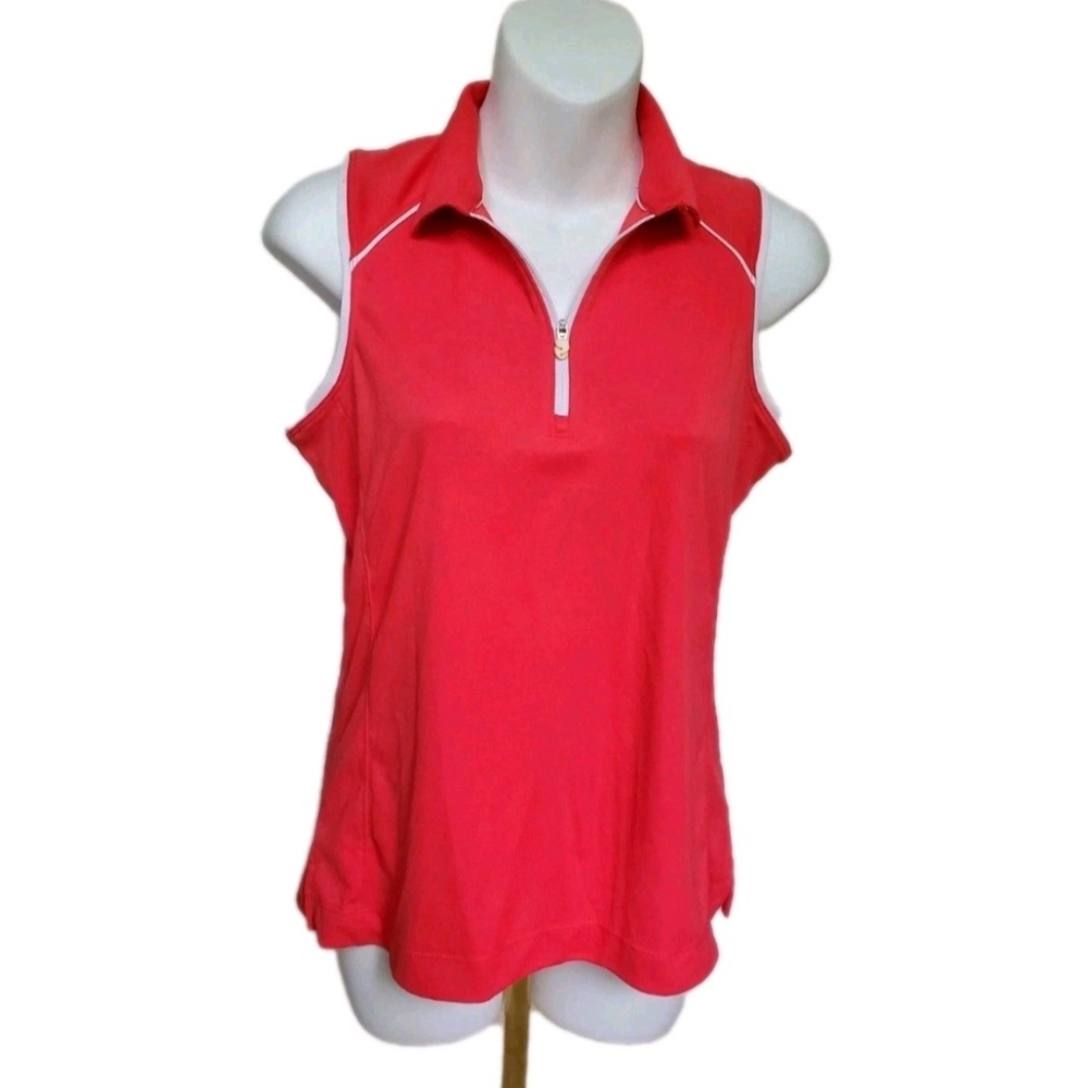 Slazenger Golf Polo Shirt Bright Coral Orange Hydro-dri  1/4 Zip Sleeveless sz S